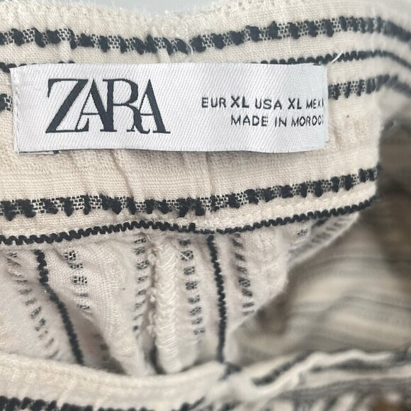Zara Embroidered Striped Rustic Tapered Cropped Pants Sz XL - Picture 4 of 5
